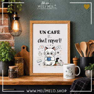 Cadre humoristique chat – Un café et chat repart!