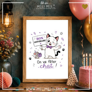 Cadre humoristique chat – Bon anniversaire, on va fêter chat!
