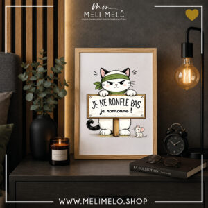 Cadre humoristique chat – Je ne ronfle pas, je ronronne !