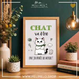 Cadre humoristique chat – Chat va être une journée de merde!