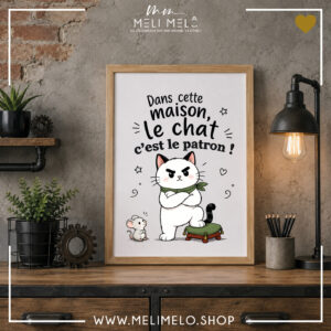 Cadre humoristique chat – Dans cette maison, le chat c&rsquo;est le patron