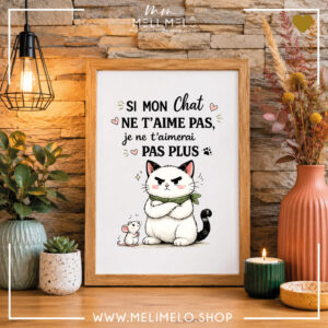 Cadre humoristique chat – Si mon chat ne t&rsquo;aime pas, je ne t&rsquo;aimerai pas plus