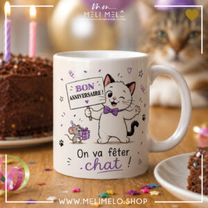 Mug – Bon anniversaire! On va fêter chat!