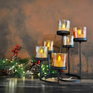 Noël – Bougeoir en verre et métal noir