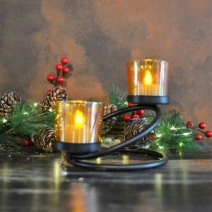 Noël – Bougeoir en verre et métal noir