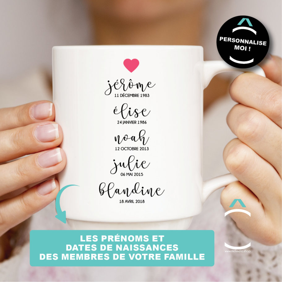 Mug Blanc personnalisé Prénom Date de naissance
