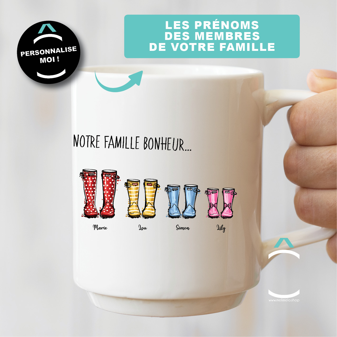 Mug Personnalisé - Bonheur En Famille (Chat) - TESCADEAUX