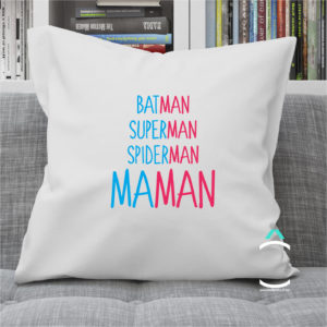 Coussin – Batman, Superman, Spiderman, Maman