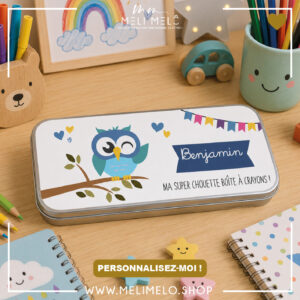 Plumier en métal personnalisé – Ma super chouette boîte à crayons