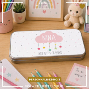 Plumier en métal personnalisé – Mes petits crayons