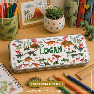 Plumier en métal personnalisé – Dinosaures