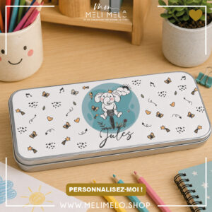 Plumier en métal personnalisé – L&rsquo;éléphant bleu