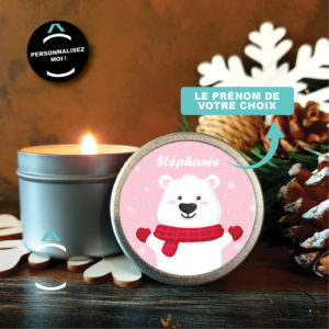 Bougie personnalisable – Ours de Noël