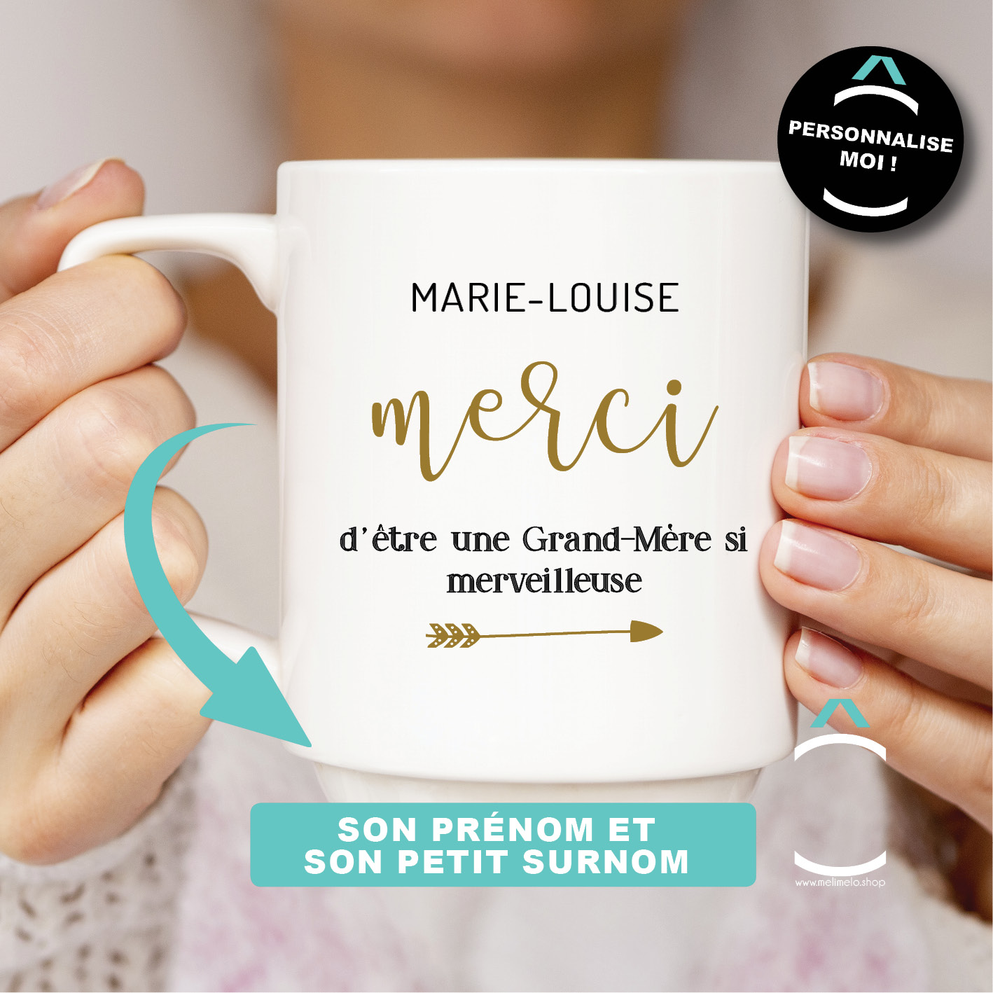 Mug vintage personnalisé  Merci Nounou - Rose - My Pretty Little Store