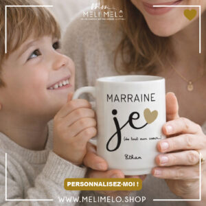 Mug personnalisable – Marraine je t&rsquo;aime de tout mon coeur
