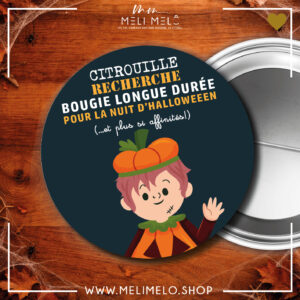 Badge – Citrouille recherche bougie longue durée (homme)