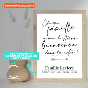 Cadre personnalisable – Chaque famille a une histoire, bienvenue dans la nôtre