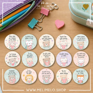 Magnets enfants – Petits mots doux d’affection – 15 messages à glisser dans la boîte à tartines