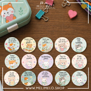 Magnets enfants – Petits mots doux d’encouragement – 15 messages à glisser dans la boîte à tartines